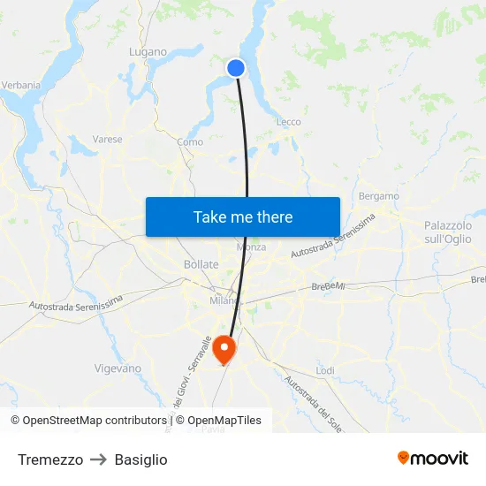 Tremezzo to Basiglio map