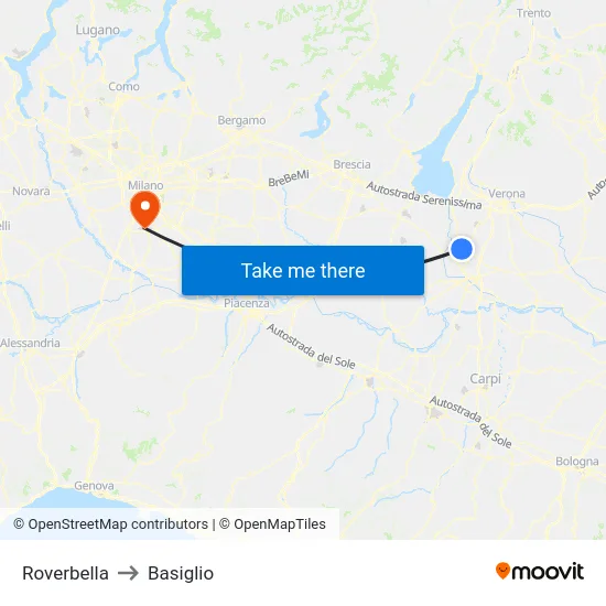 Roverbella to Basiglio map