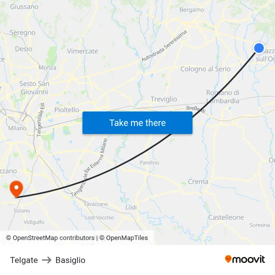Telgate to Basiglio map