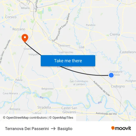 Terranova Dei Passerini to Basiglio map