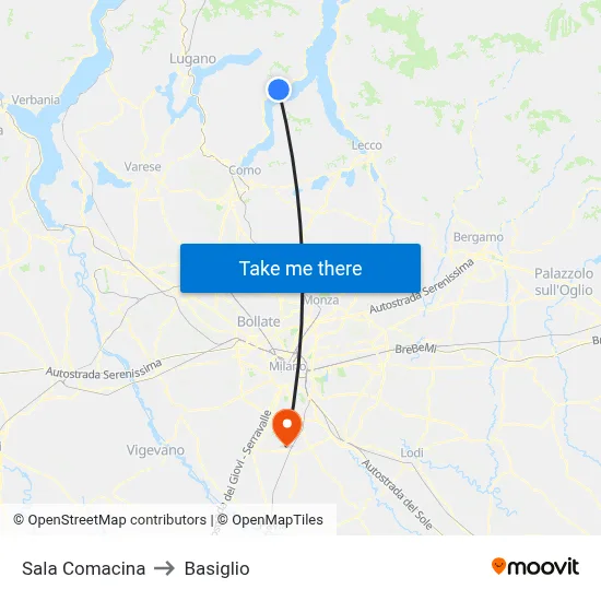 Sala Comacina to Basiglio map