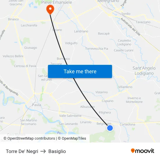 Torre De' Negri to Basiglio map