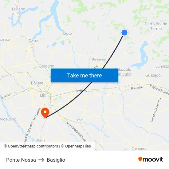 Ponte Nossa to Basiglio map