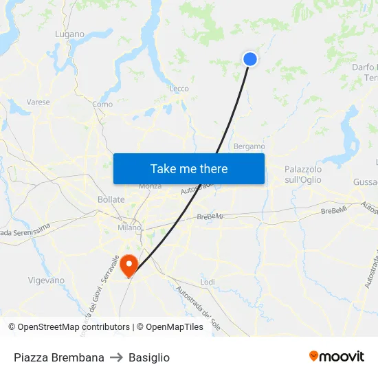 Piazza Brembana to Basiglio map
