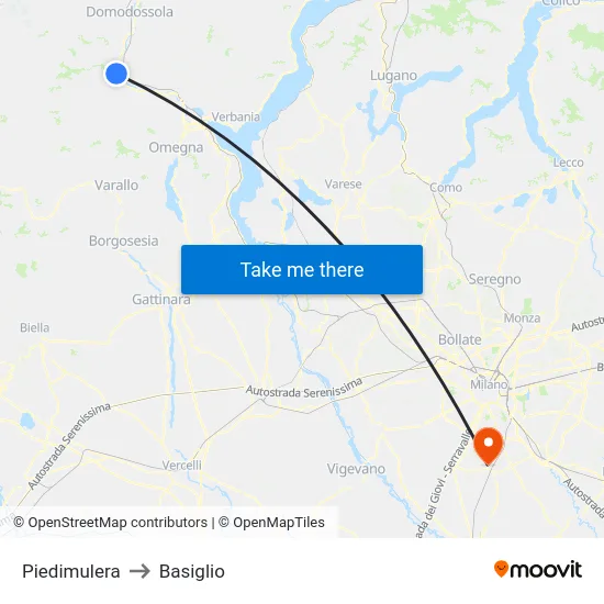 Piedimulera to Basiglio map