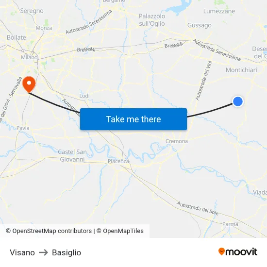 Visano to Basiglio map