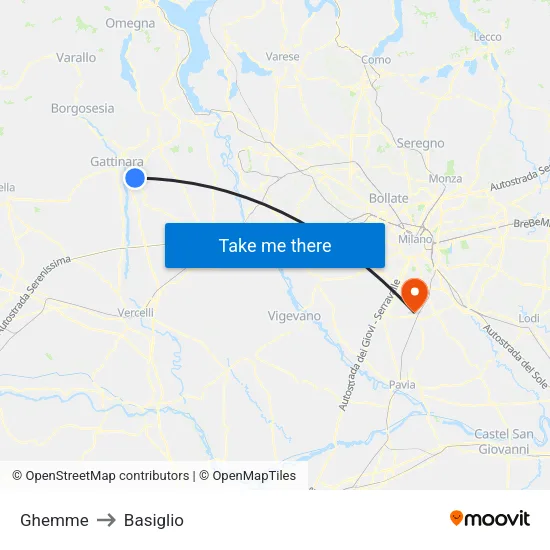Ghemme to Basiglio map
