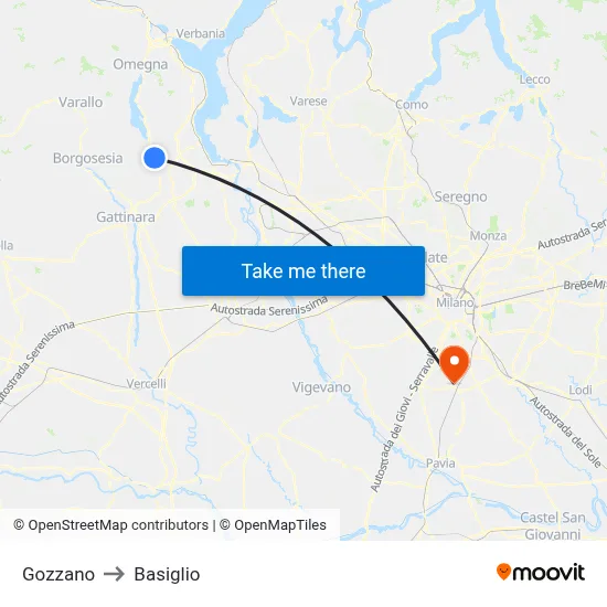 Gozzano to Basiglio map