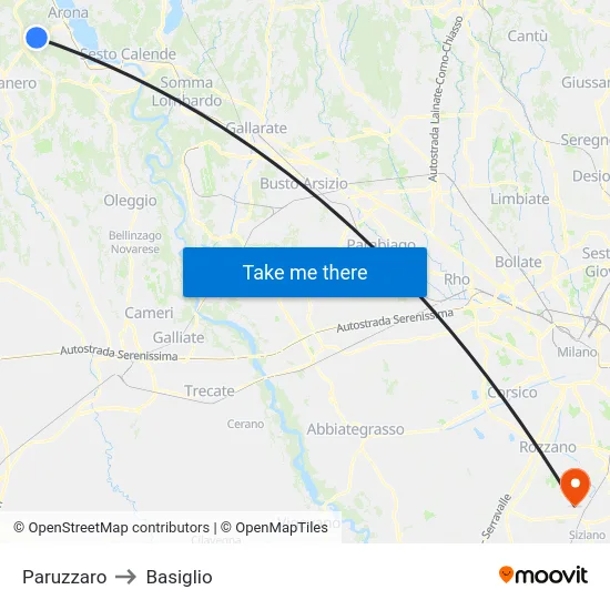 Paruzzaro to Basiglio map
