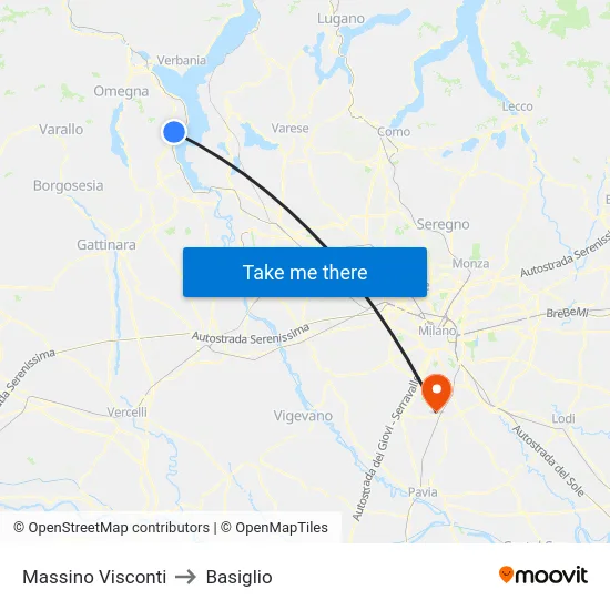 Massino Visconti to Basiglio map