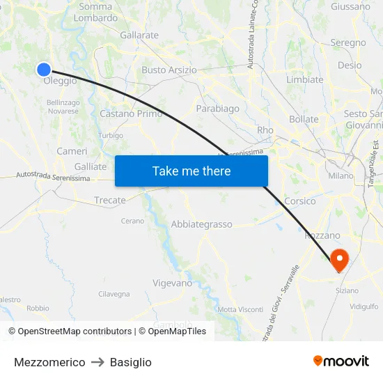 Mezzomerico to Basiglio map