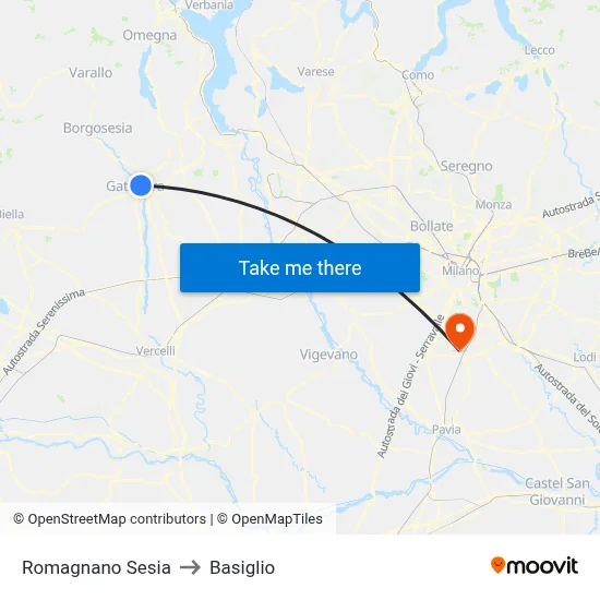 Romagnano Sesia to Basiglio map