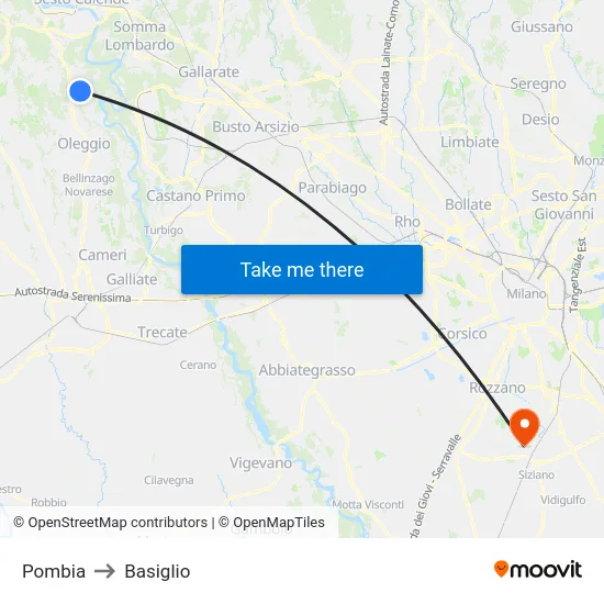 Pombia to Basiglio map