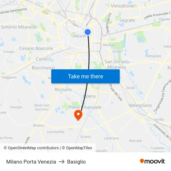 Milano Porta Venezia to Basiglio map