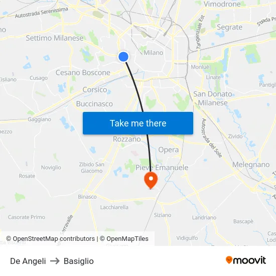 De Angeli to Basiglio map