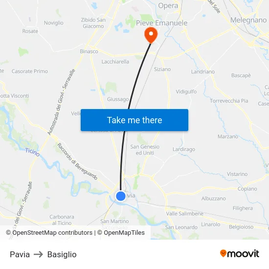 Pavia to Basiglio map