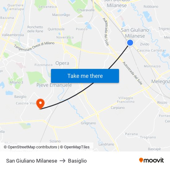 San Giuliano Milanese to Basiglio map