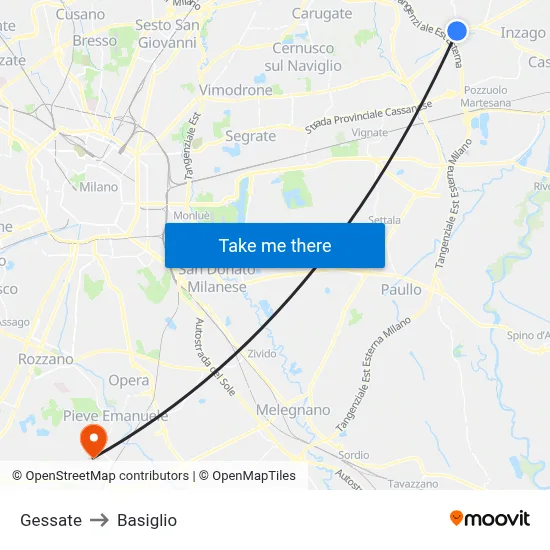 Gessate to Basiglio map