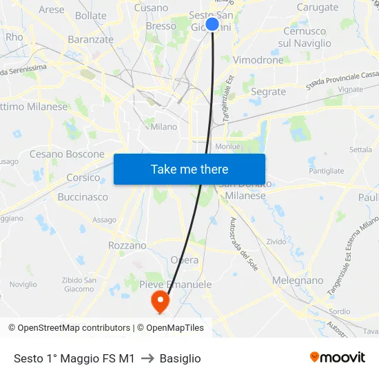 Sesto 1° Maggio FS M1 to Basiglio map