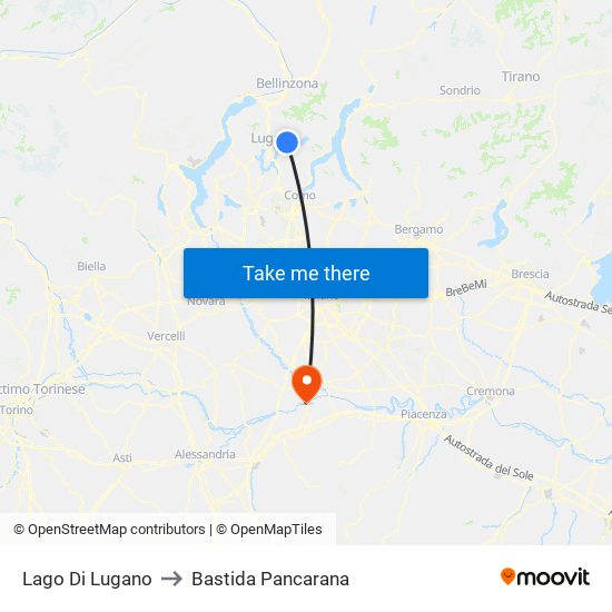 Lago Di Lugano to Bastida Pancarana map