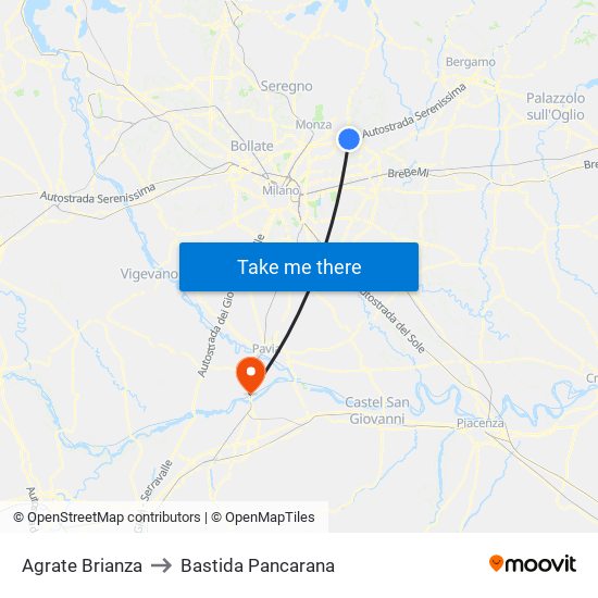 Agrate Brianza to Bastida Pancarana map