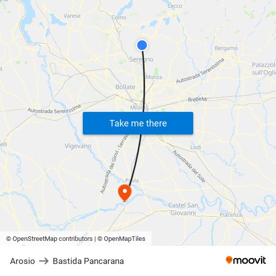 Arosio to Bastida Pancarana map