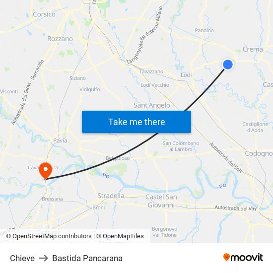 Chieve to Bastida Pancarana map