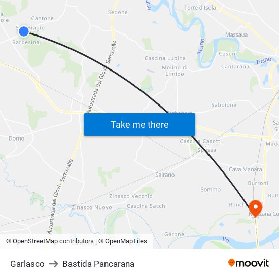 Garlasco to Bastida Pancarana map