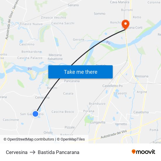 Cervesina to Bastida Pancarana map