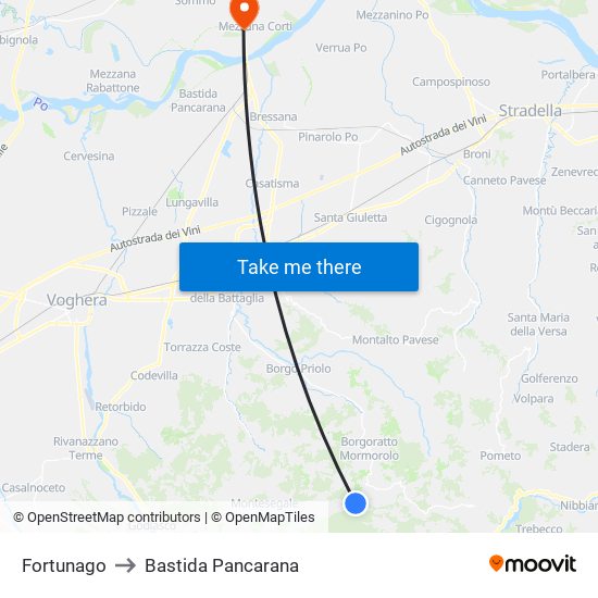 Fortunago to Bastida Pancarana map