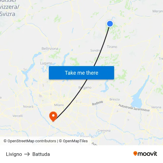Livigno to Battuda map
