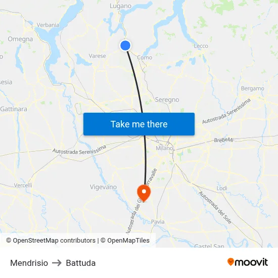 Mendrisio to Battuda map