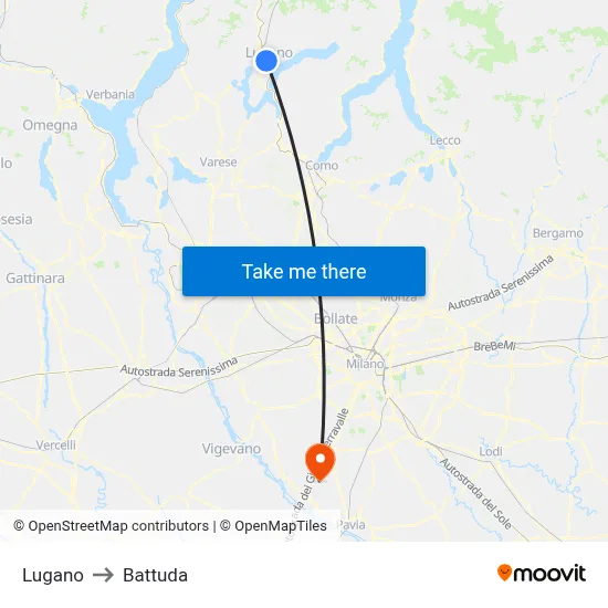 Lugano to Battuda map