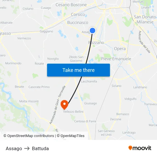 Assago to Battuda map