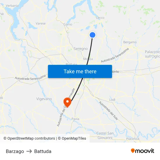 Barzago to Battuda map