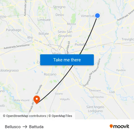 Bellusco to Battuda map
