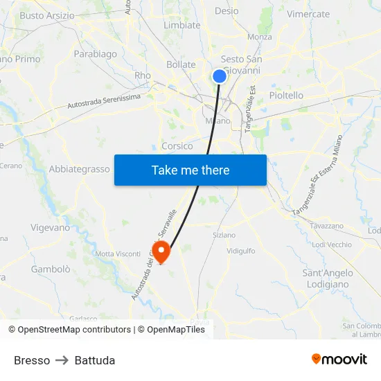 Bresso to Battuda map