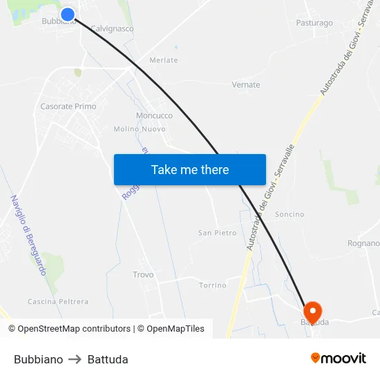 Bubbiano to Battuda map