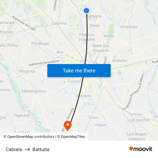 Cabiate to Battuda map