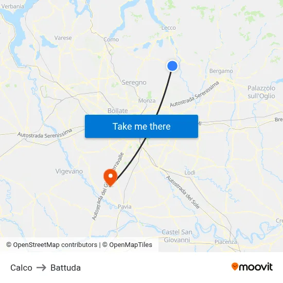 Calco to Battuda map