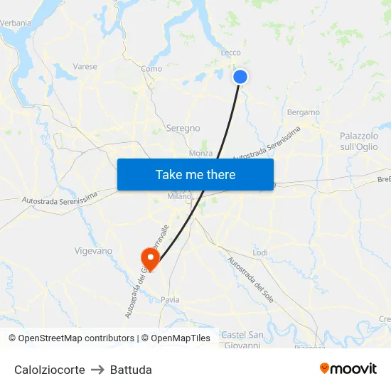 Calolziocorte to Battuda map