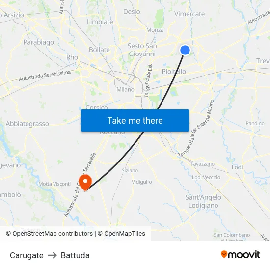 Carugate to Battuda map