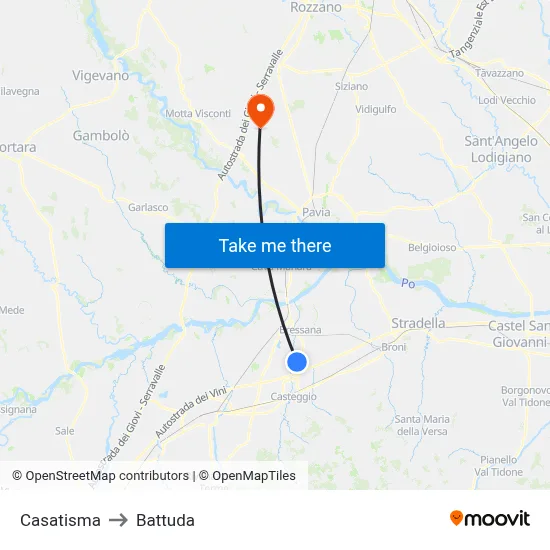 Casatisma to Battuda map