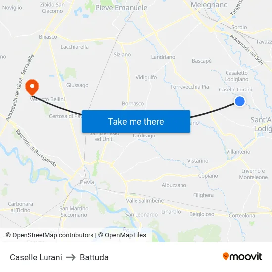 Caselle Lurani to Battuda map