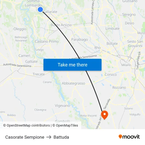 Casorate Sempione to Battuda map