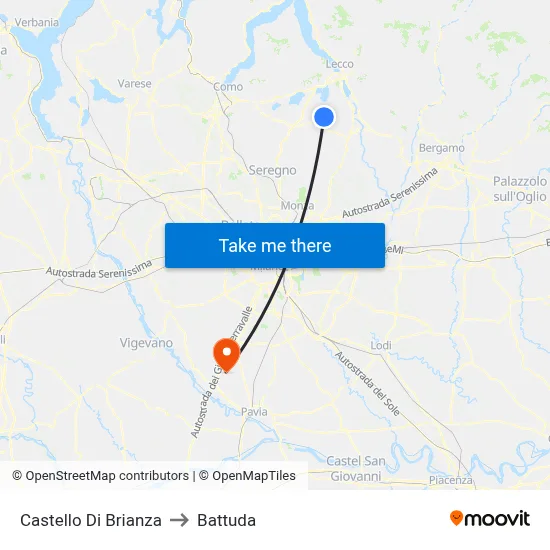 Castello Di Brianza to Battuda map
