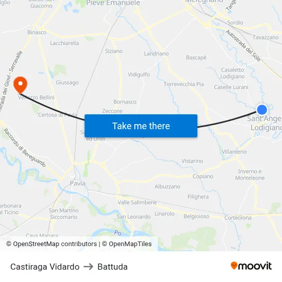 Castiraga Vidardo to Battuda map