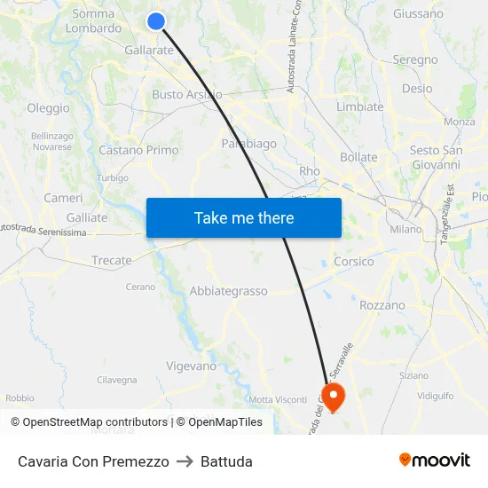 Cavaria con Premezzo to Battuda map