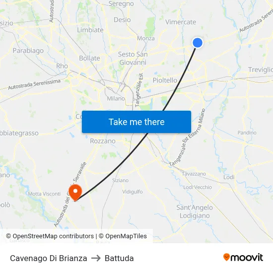 Cavenago di Brianza to Battuda map