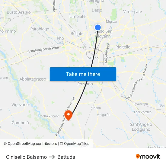 Cinisello Balsamo to Battuda map